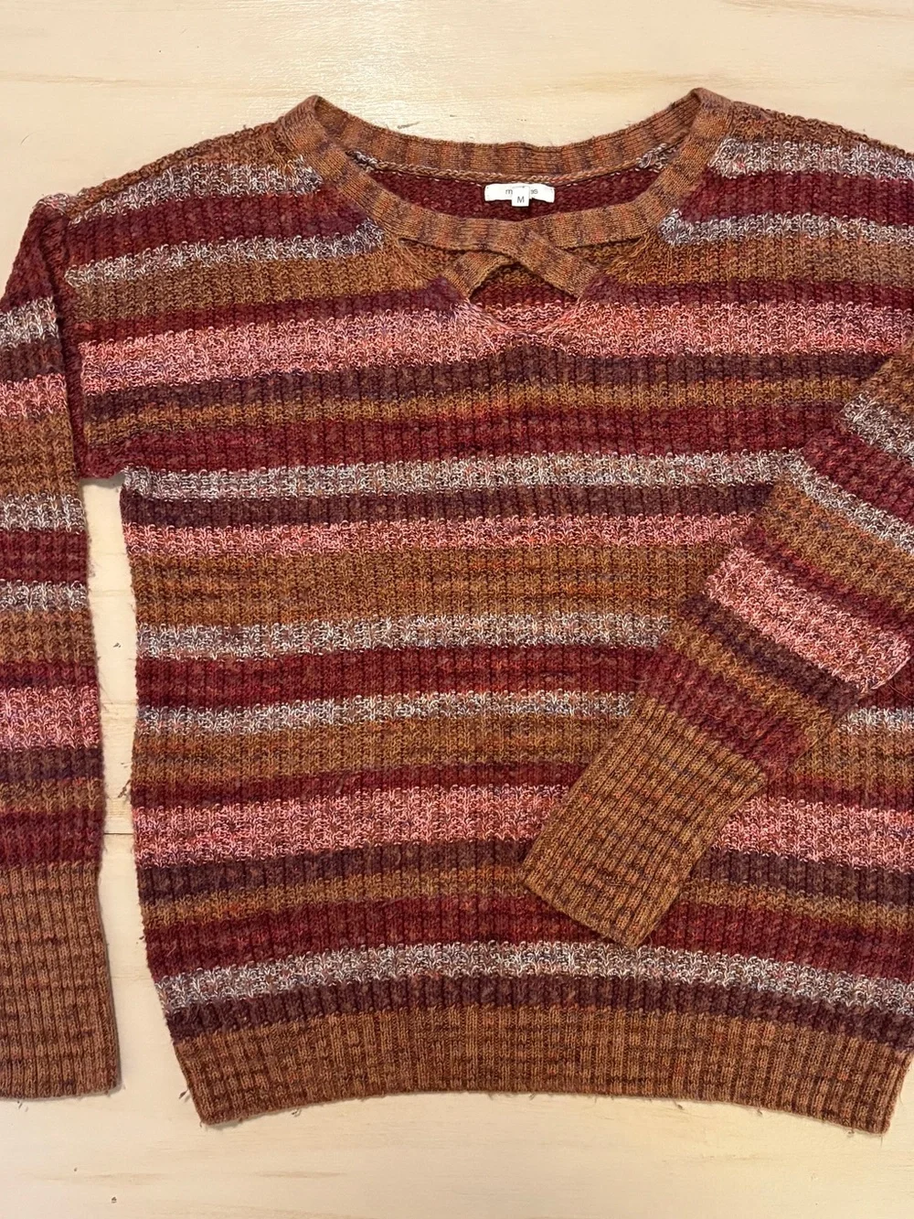 Maurices Men's Striped Crewneck Sweater in Rust, Pink & Maroon